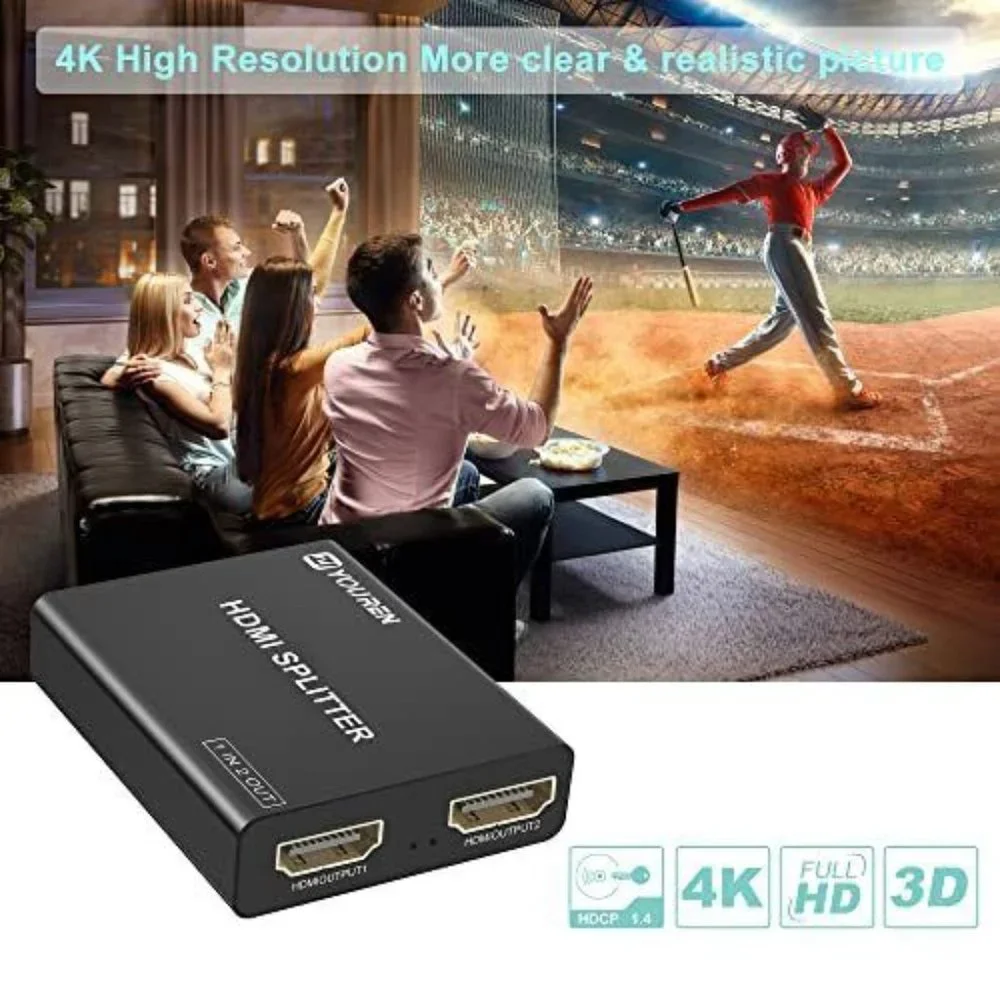 ZI YOUREN HDMI Splitter with HD HDMI Cable, 1 in 2 Out 4K HDMI Splitter for Full